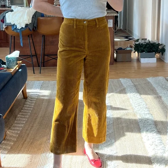 Slim Wide Leg Crop Corduroy Pants - Picture 1 of 5